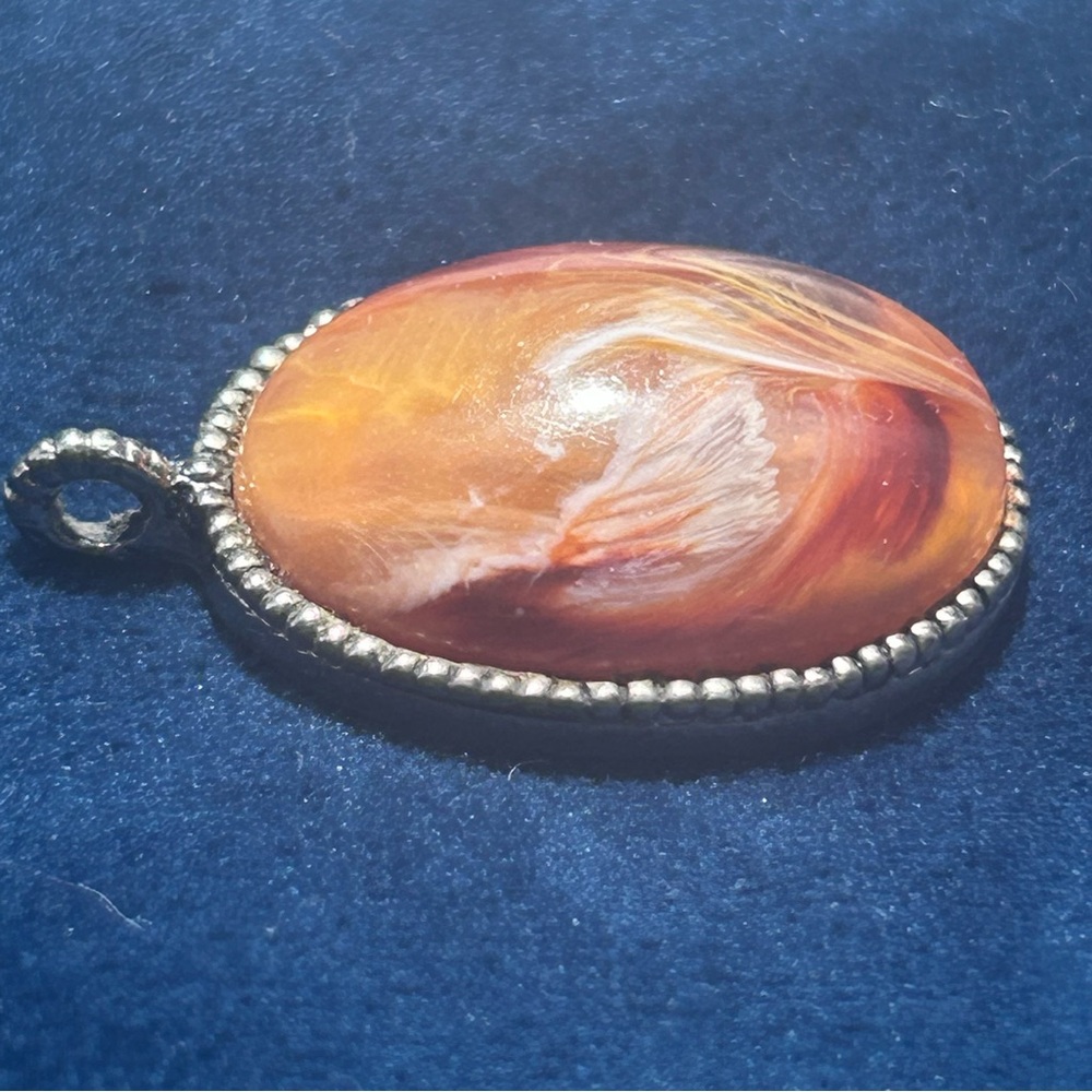 Vintage Agate Pendant With Natural Phoenix Cabochon Silver Setting (acid tested) - Picture 2 of 6